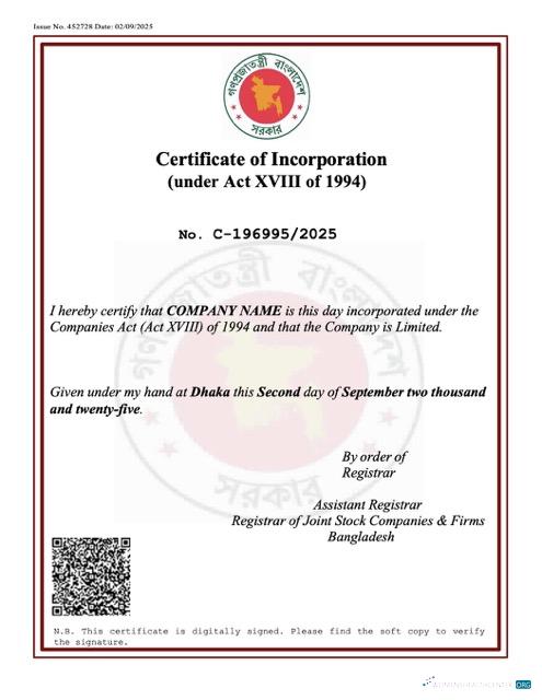Download Bangladesh certificate of incorporation Word and PDF template Photoshop template